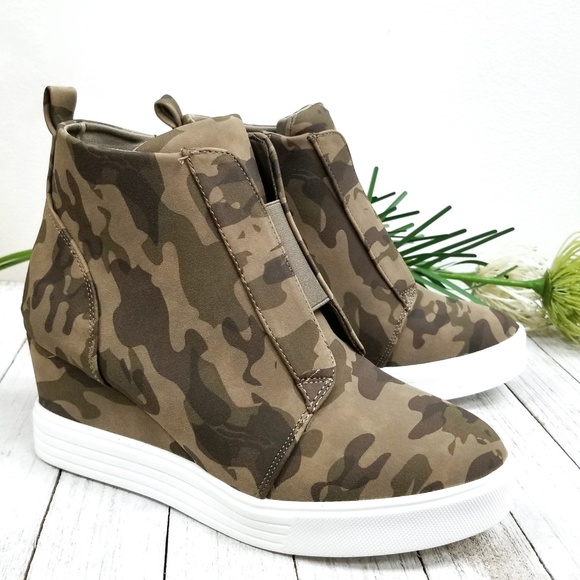 Camouflage Wedge High Top Platform Sneakers 5.5 - Picture 2 of 4